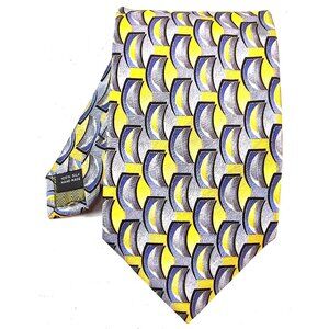 Vintage Antonia Collection 100% Silk Handmade Geometric Pattern Tie Yellow Blue